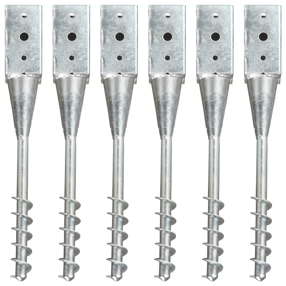 Kołki gruntowe, 6 szt., srebrne, 10x10x57 cm, stal