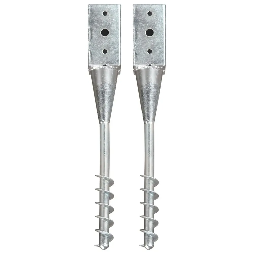 Kołki gruntowe, 2 szt., srebrne, 7x7x56 cm, stal galwanizowana