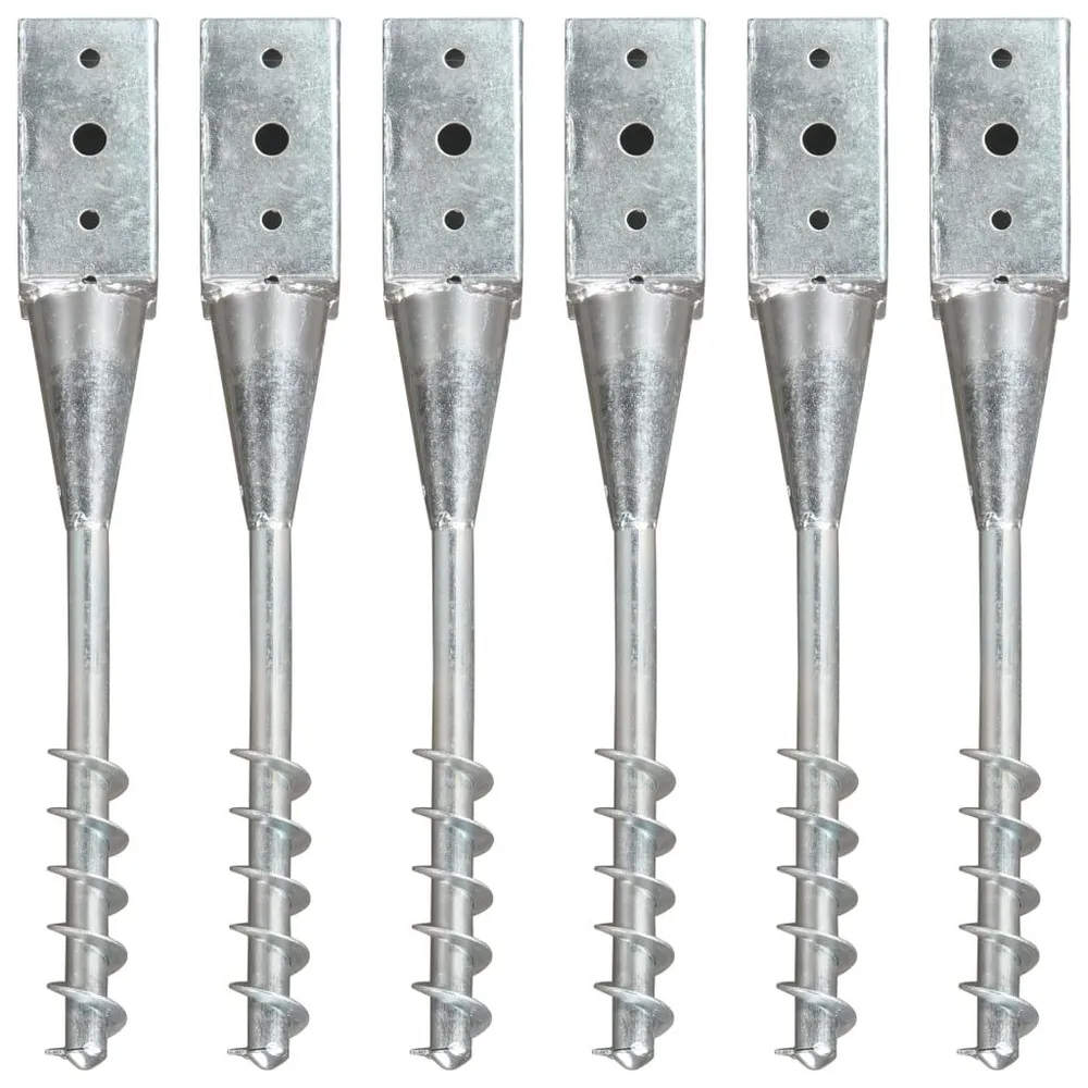 Kołki gruntowe, 6 szt., srebrne, 7x7x56 cm, stal galwanizowana