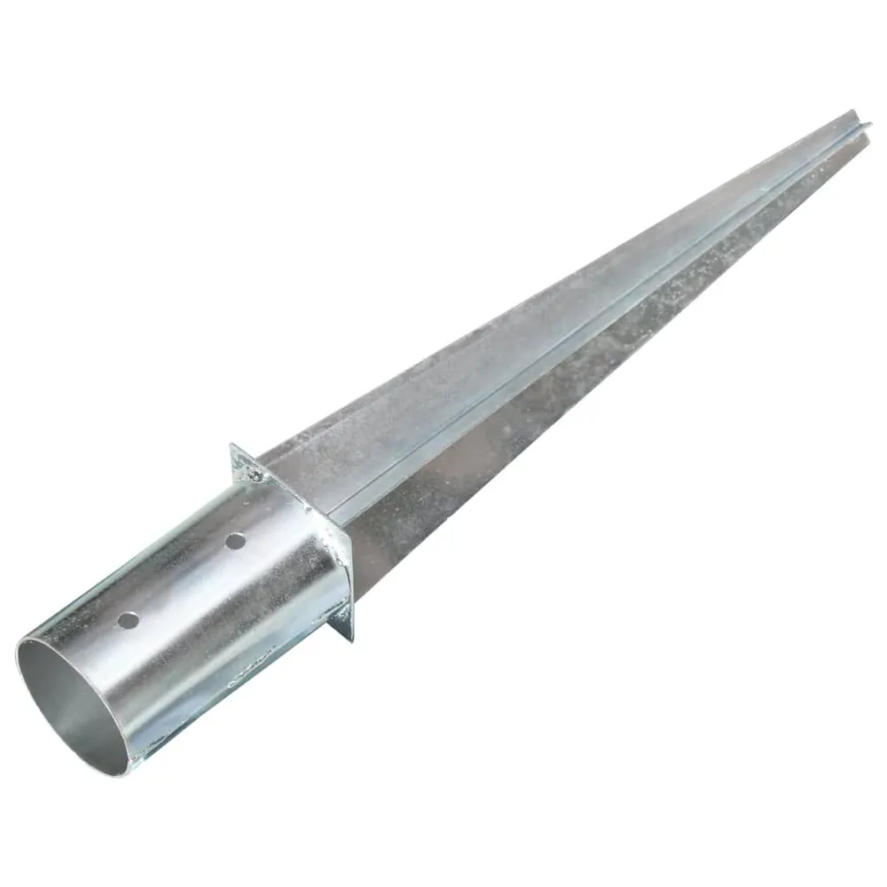 Kołki gruntowe, 2 szt., srebrne, 8x61 cm, stal galwanizowana