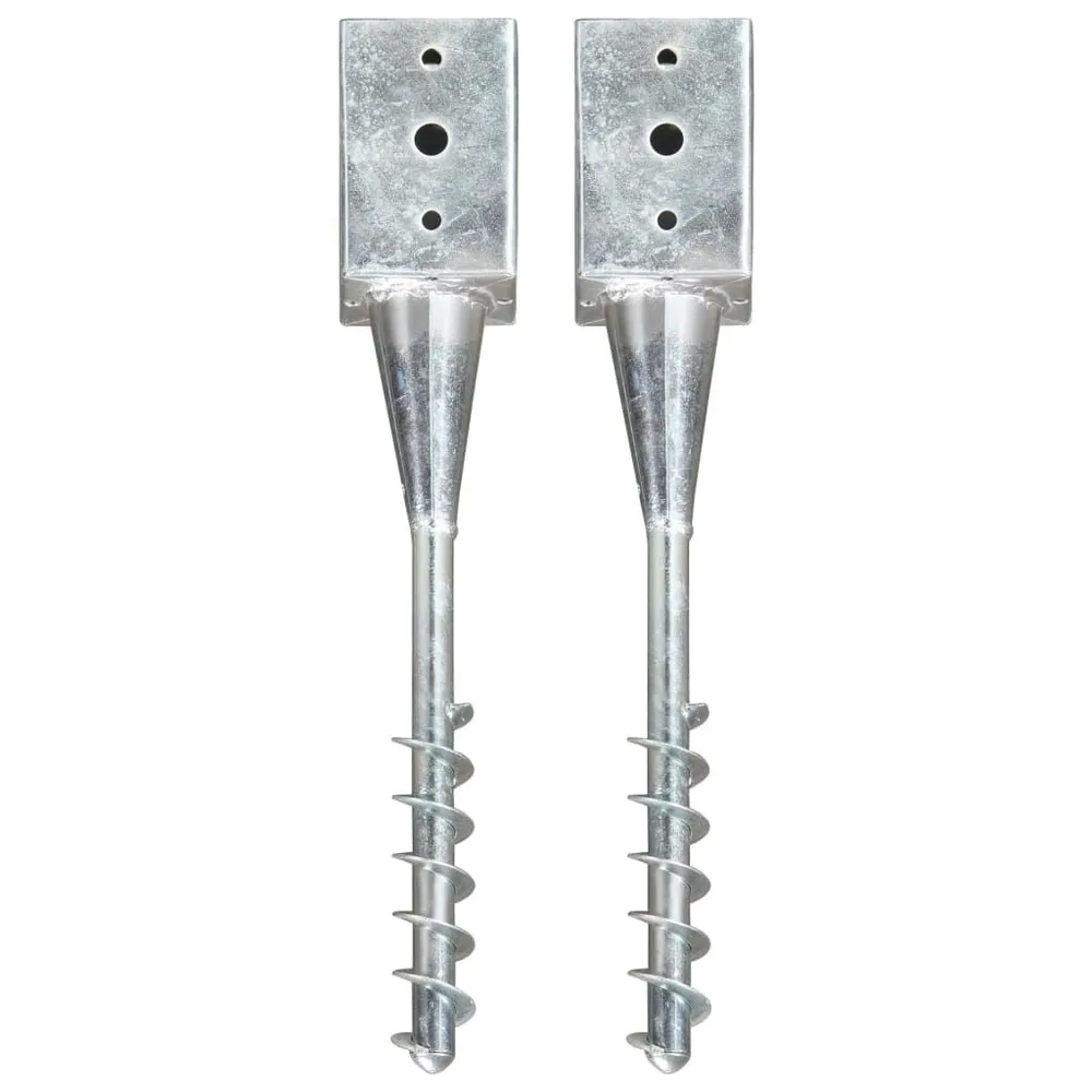 Kołki gruntowe, 2 szt., srebrne, 9x9x56 cm, stal galwanizowana
