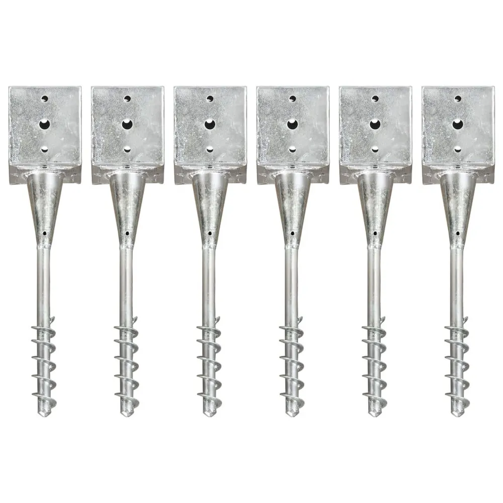 Kołki gruntowe, 6 szt., srebrne, 12 x 12 x 56 cm, stal