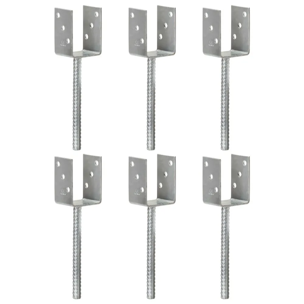 Kotwy do słupków, 6 szt., srebrne, 7 x 6 x 30 cm, stal