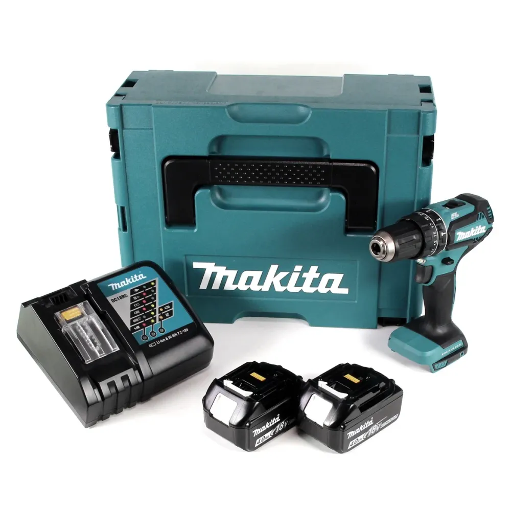 Akumulatorowa wiertarko-wkrętarka udarowa Makita DHP 485 RMJ 18 V Li-Ion w walizce Makpac + 2 x akumulator 4,0 Ah + ładowarka