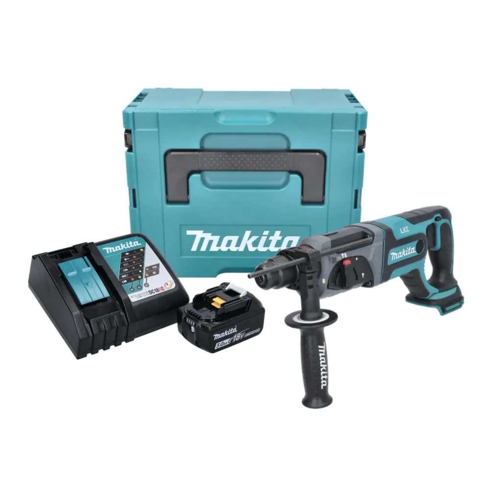 Akumulatorowa wiertarko-wkrętarka udarowa Makita DHR 241 RT1J 18 V 2,0 J SDS plus + 1x akumulator 5,0 Ah + ładowarka + Makpac