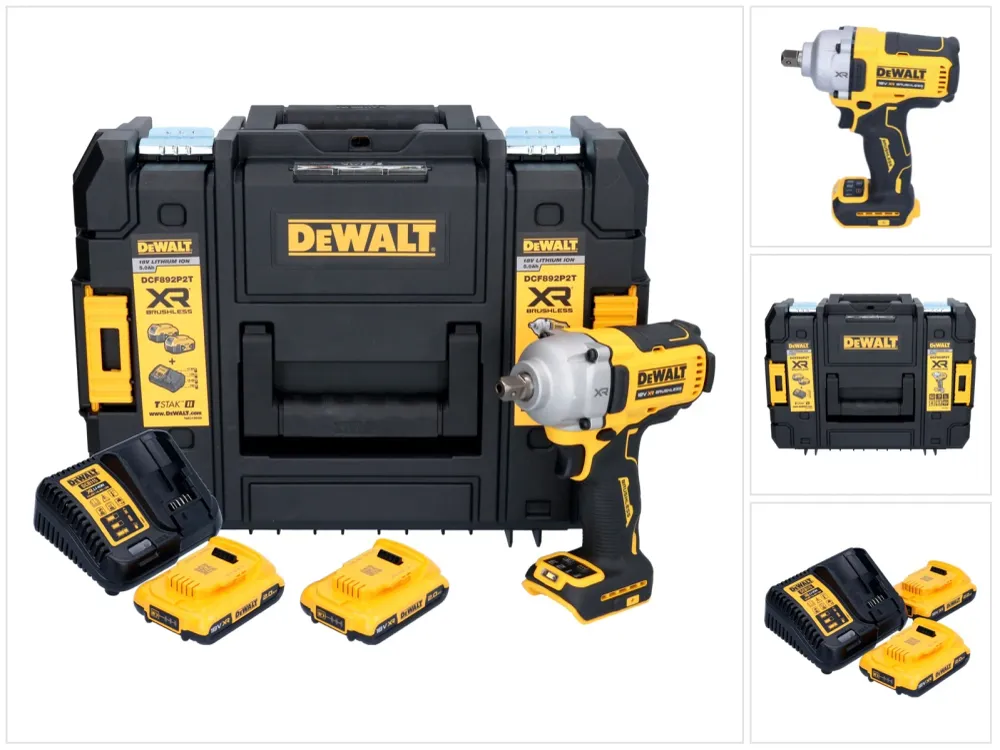 Akumulatorowy klucz udarowy DeWalt DCF 892 D2T 18 V 813 Nm 1/2" bezszczotkowy + 2x akumulator 2,0 Ah + ładowarka + TSTAK