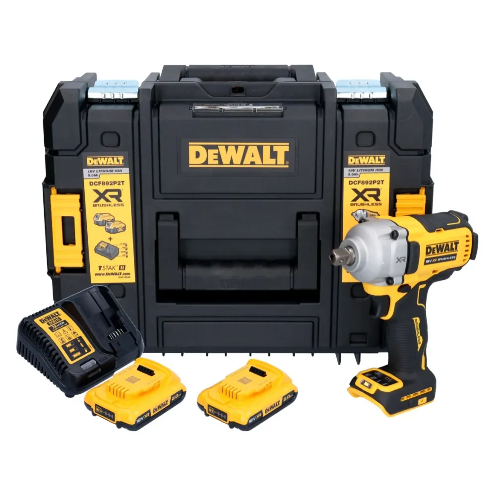 Akumulatorowy klucz udarowy DeWalt DCF 892 D2T 18 V 813 Nm 1/2" bezszczotkowy + 2x akumulator 2,0 Ah + ładowarka + TSTAK