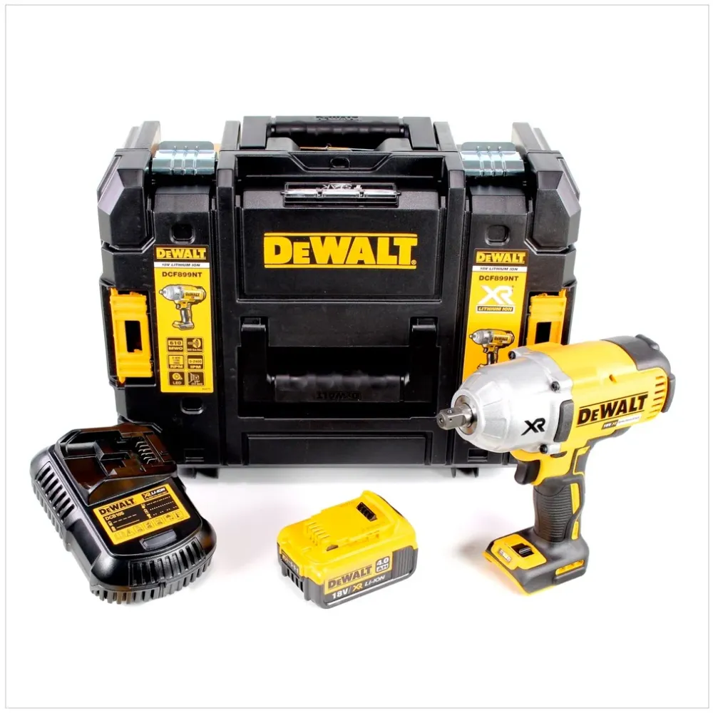 Akumulatorowy klucz udarowy DeWalt DCF 899 M1 18V 1/2" 950Nm z bezszczotkową blokadą kulkową + 1x akumulator 4.0Ah + ładow...