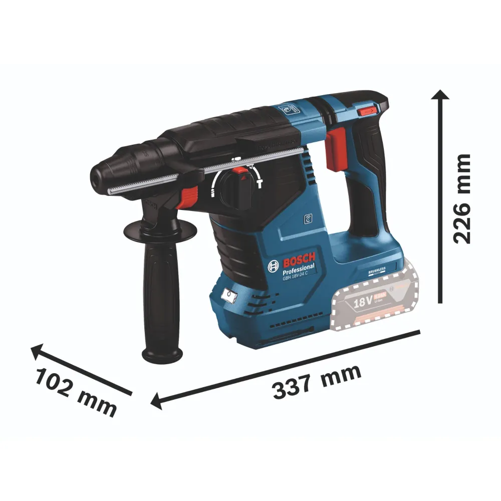 Akumulatorowy młot udarowo-obrotowy Bosch GBH 18V-24 C Professional 18 V 2,4 J bezszczotkowy SDS plus + 2x akumulator ProC...