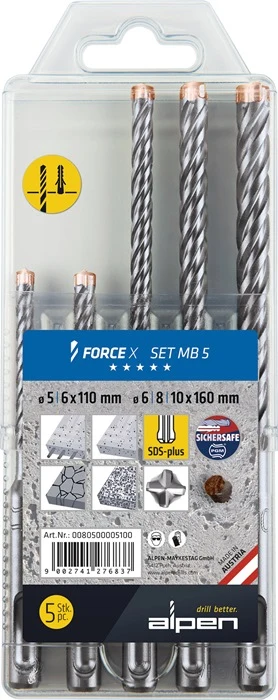ALPEN Zestaw młotowiertarek Force X 5-częściowy SDS-plus ( 4000864677 )