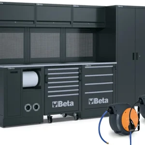 Beta, meble warsztatowe modułowe RSC50 G 3155x690x2000mm ze zwijaczem szare