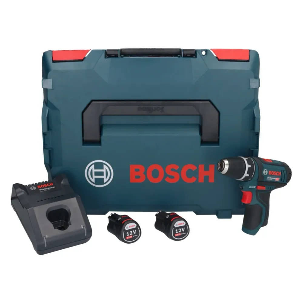 Bosch GSR 12V-15 Profesjonalna akumulatorowa wiertarko-wkrętarka 12 V 30 Nm ( 0601868109 ) + 2x akumulator 2,0 Ah + ładowa...