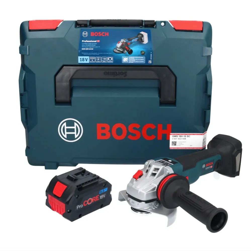 Akumulatorowa szlifierka kątowa Bosch GWS 18V-10 SC 18 V 125 mm bezszczotkowa + 1x akumulator ProCORE 8,0 Ah + L-Boxx - be...