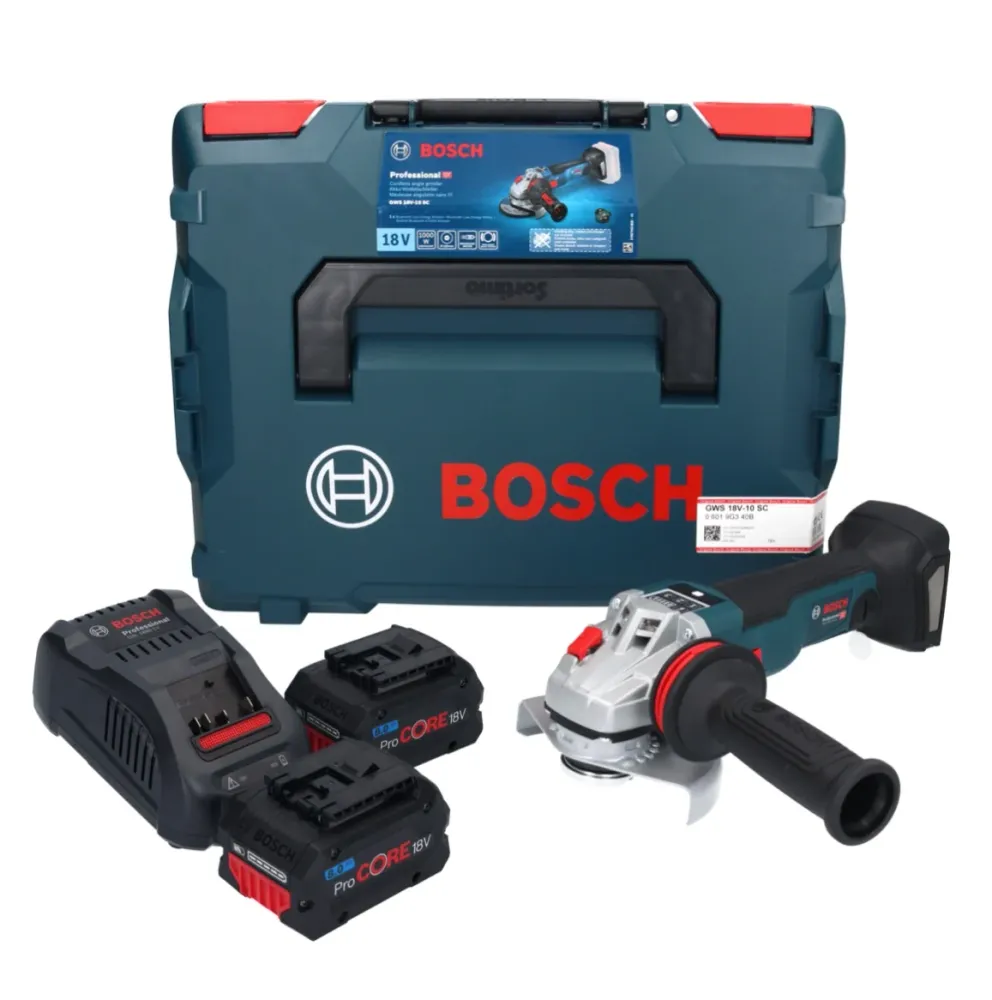 Akumulatorowa szlifierka kątowa Bosch GWS 18V-10 SC 18 V 125 mm bezszczotkowa + 2x akumulator ProCORE 8,0 Ah + ładowarka +...