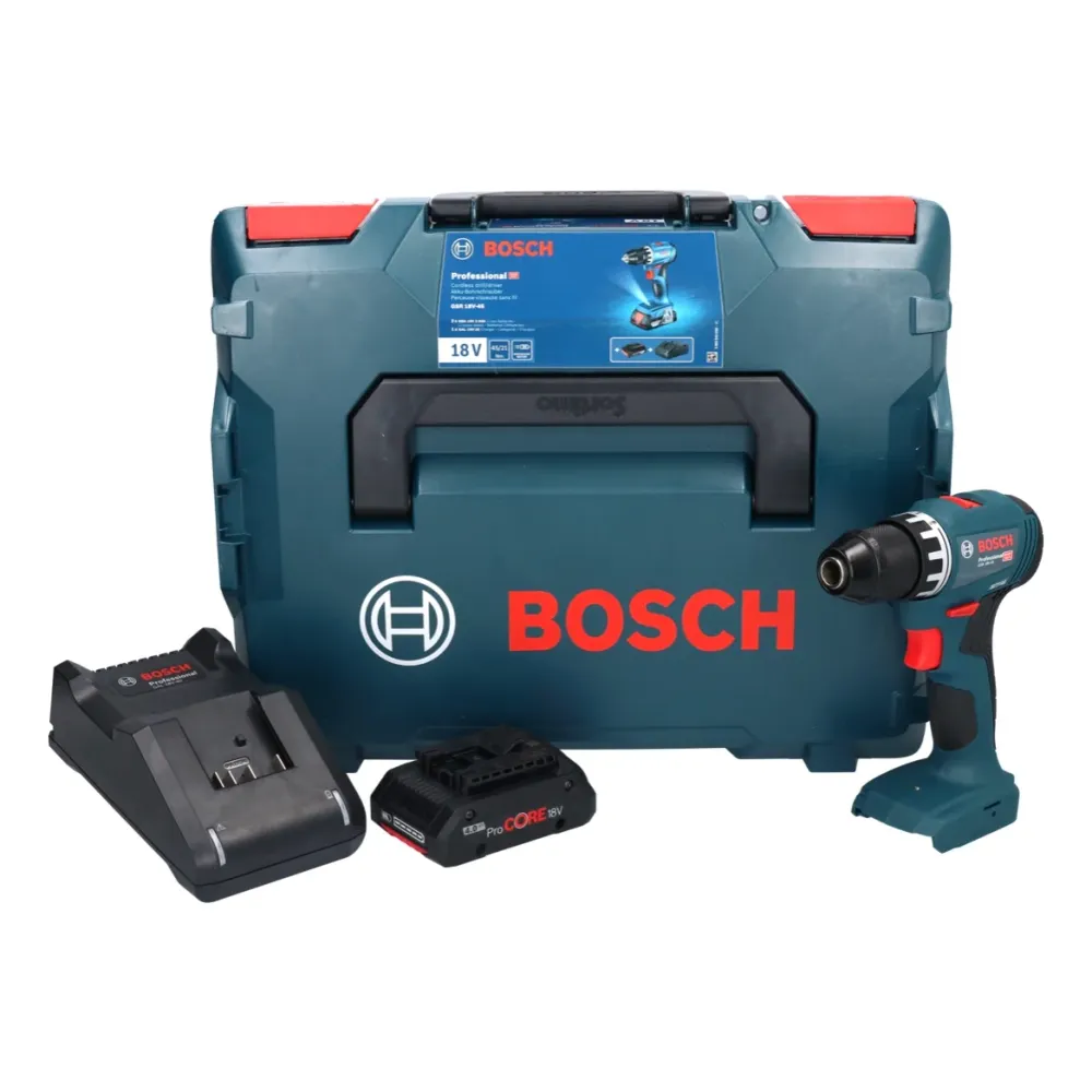 Akumulatorowa wiertarko-wkrętarka Bosch GSR 18V-45 18 V 45 Nm bezszczotkowa + 1x akumulator ProCORE 4,0 Ah + ładowarka + L...