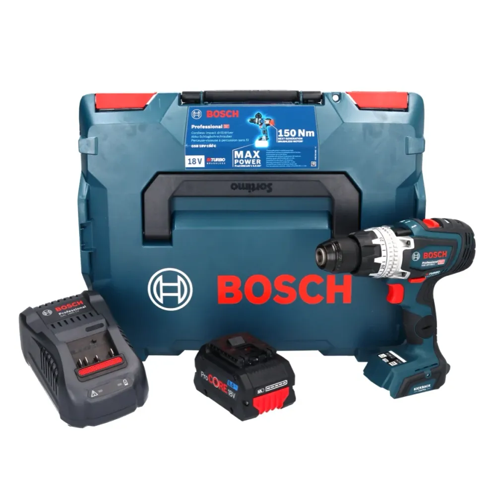 Akumulatorowa wiertarko-wkrętarka udarowa Bosch GSB 18V-150 C Professional 18 V 150 Nm Biturbo Brushless + 1x akumulator P...