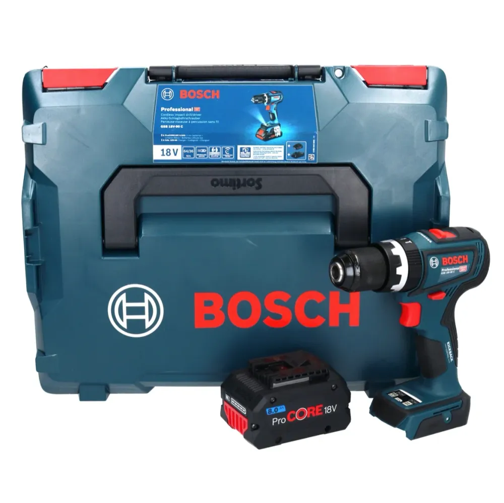 Akumulatorowa wiertarko-wkrętarka udarowa Bosch GSB 18V-90 C Professional 18 V 64 Nm bezszczotkowa + 1x akumulator ProCORE...