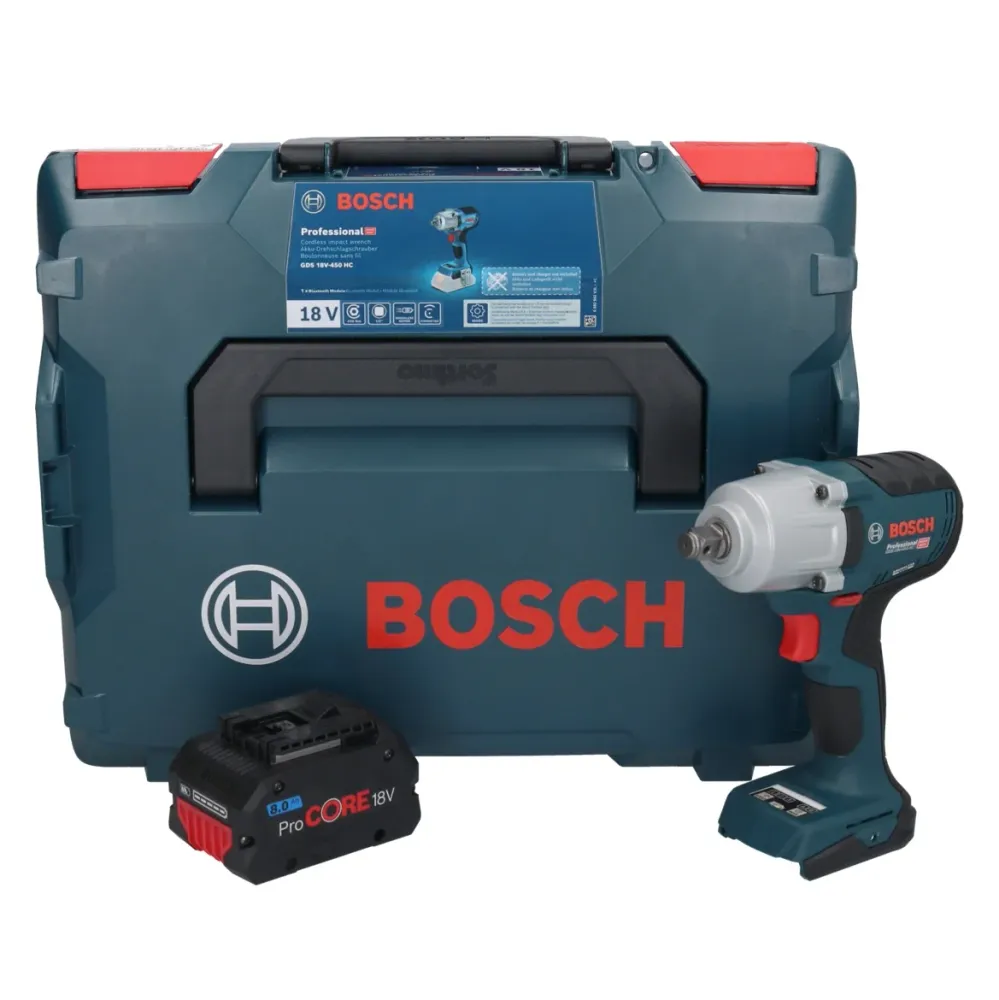 Akumulatorowy klucz udarowy Bosch GDS 18V-450 HC 18 V 450 Nm 1/2" + 1x akumulator ProCORE 8,0 Ah + L-Boxx - bez ładowarki...