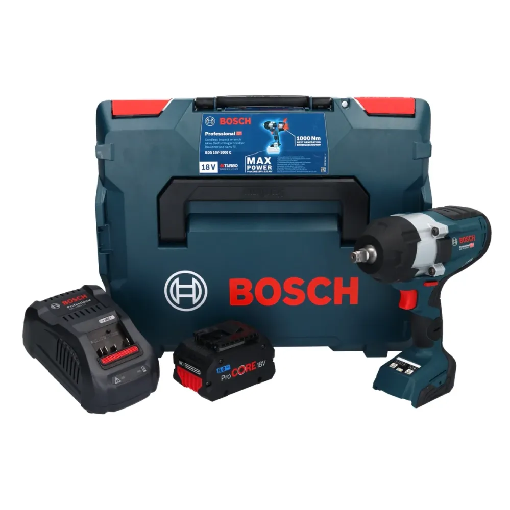 Bosch GDS 18V-1000 C Profesjonalna akumulatorowa wkrętarka udarowa 18 V 1000 Nm BITURBO Brushless + 1x akumulator ProCORe...