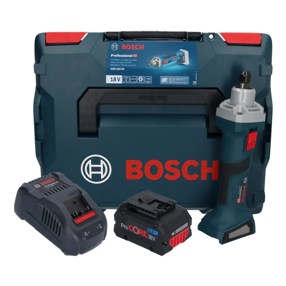 Bosch GGS 18V-20 akumulatorowa szlifierka prosta 18 V bezszczotkowa + 1x akumulator ProCORE 8,0 Ah + ładowarka + L-BOXX Bo...