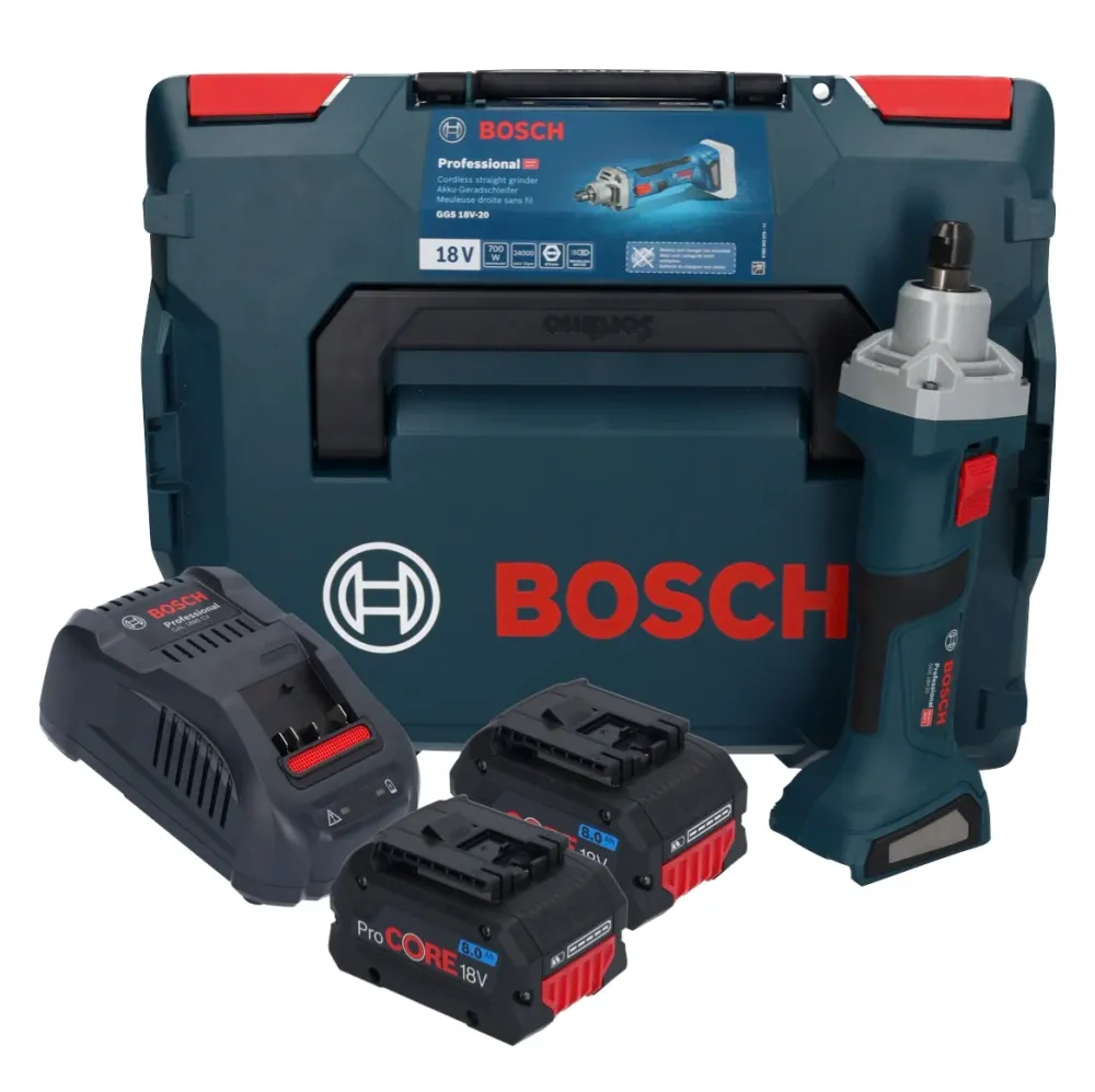 Bosch GGS 18V-20 akumulatorowa szlifierka prosta 18 V bezszczotkowa + 2x akumulator ProCORE 8,0 Ah + ładowarka + L-BOXX Bo...
