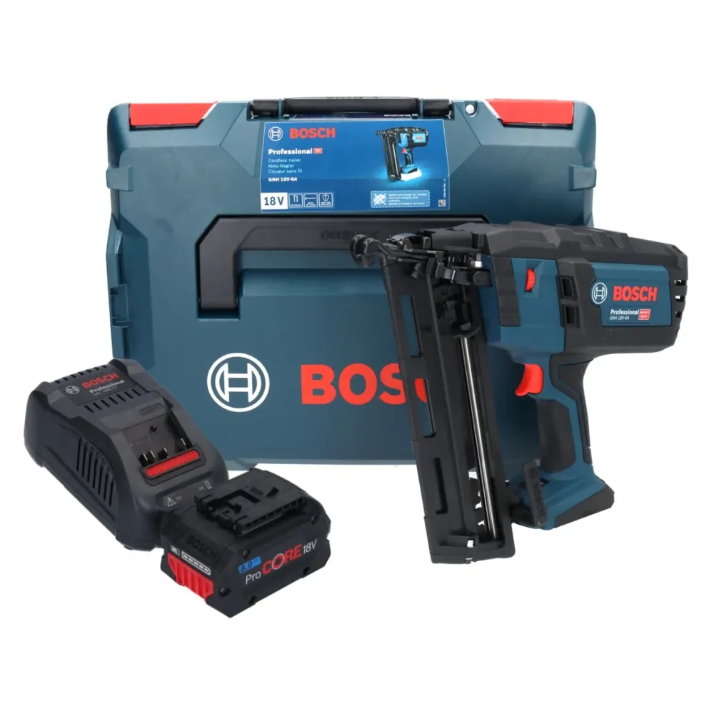 Bosch GNH 18V-64 Akumulatorowa gwoździarka 18 V 64 mm 1,6 mm + 1x akumulator ProCORE 8,0 Ah + ładowarka + L-Boxx Bosch Pro...