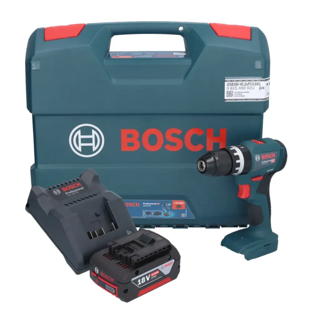 Bosch GSB 18V-45 Profesjonalna akumulatorowa wiertarko-wkrętarka udarowa 18 V 45 Nm bezszczotkowa + 1x akumulator 4,0 Ah +...