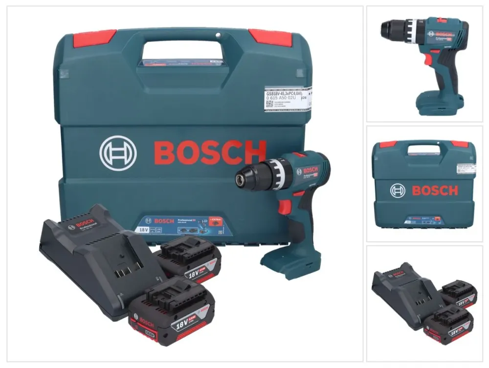 Bosch GSB 18V-45 Profesjonalna akumulatorowa wiertarko-wkrętarka udarowa 18 V 45 Nm bezszczotkowa + 2x akumulator 5,0 Ah +...