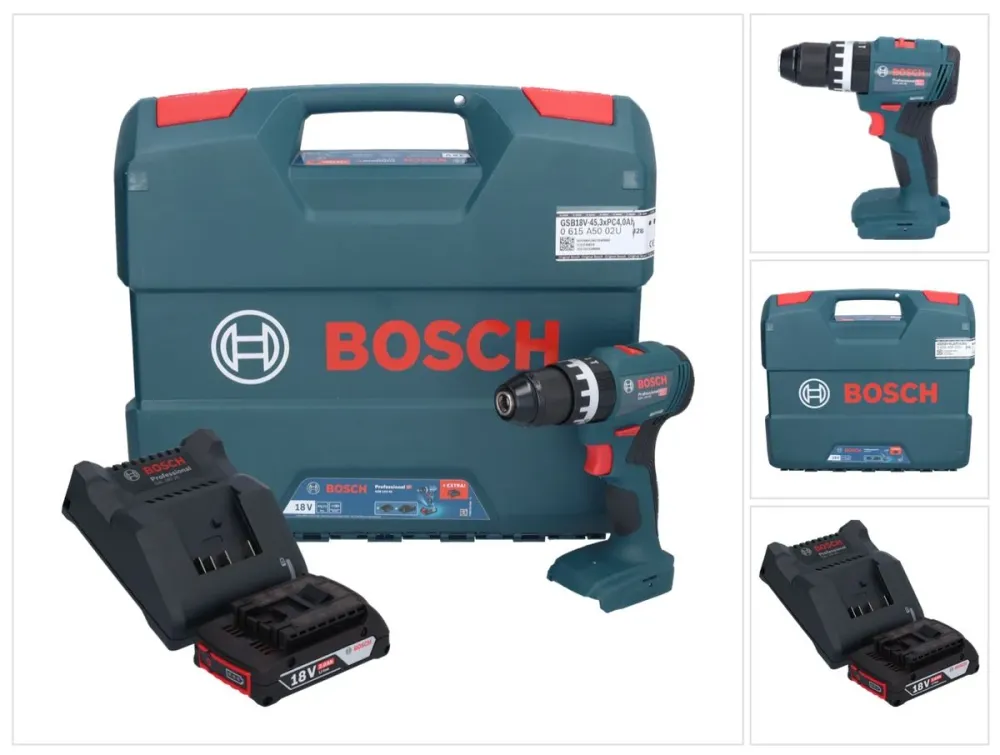 Bosch GSB 18V-45 Profesjonalna akumulatorowa wiertarko-wkrętarka udarowa 18 V 45 Nm bezszczotkowa + 1x akumulator 2,0 Ah +...