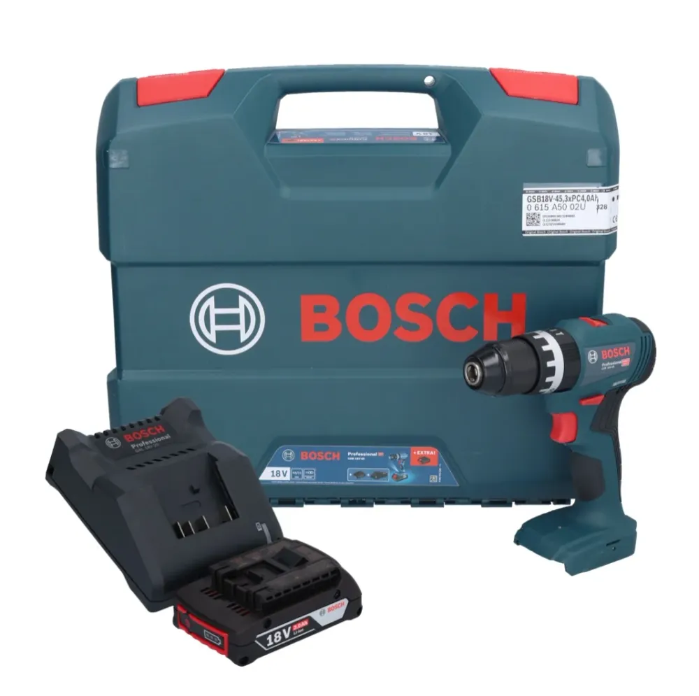 Bosch GSB 18V-45 Profesjonalna akumulatorowa wiertarko-wkrętarka udarowa 18 V 45 Nm bezszczotkowa + 1x akumulator 2,0 Ah +...
