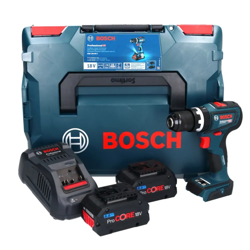 Bosch GSB 18V-90 C Profesjonalna akumulatorowa wiertarko-wkrętarka udarowa 18 V 64 Nm bezszczotkowa + 2x akumulator ProCOR...