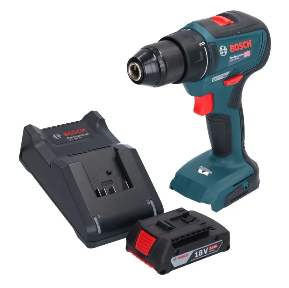 Bosch GSR 18V-55 Profesjonalna akumulatorowa wiertarko-wkrętarka 18 V 55 Nm bezszczotkowa + 1x akumulator 2,0 Ah + ładowar...