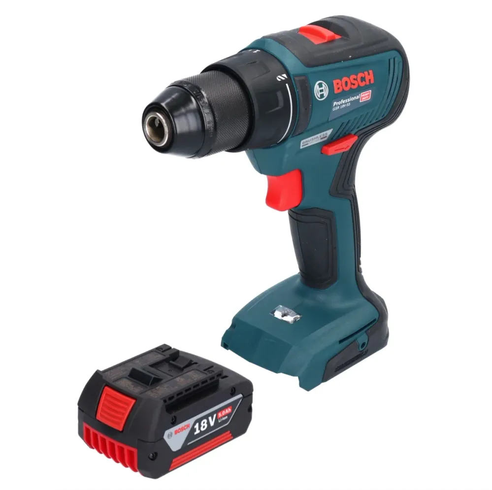 Bosch GSR 18V-55 Profesjonalna akumulatorowa wiertarko-wkrętarka 18 V 55 Nm bezszczotkowa + 1x akumulator 5,0 Ah - bez ład...