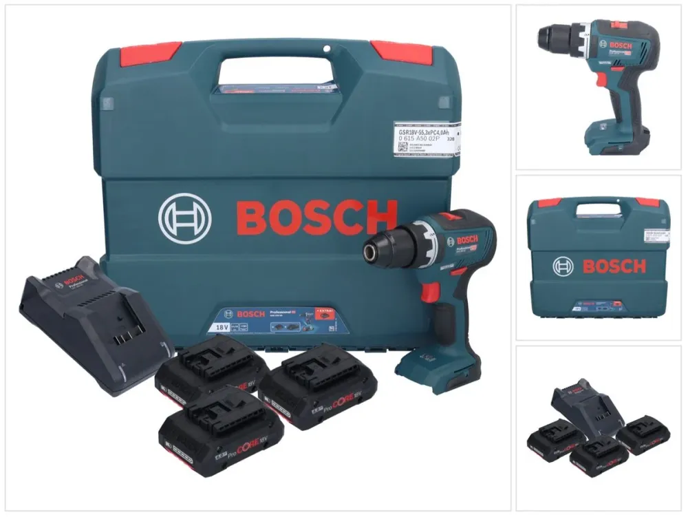 Bosch GSR 18V-55 Profesjonalna akumulatorowa wiertarko-wkrętarka 18 V 55 Nm bezszczotkowa ( 0615A5002P ) + 3x akumulator P...