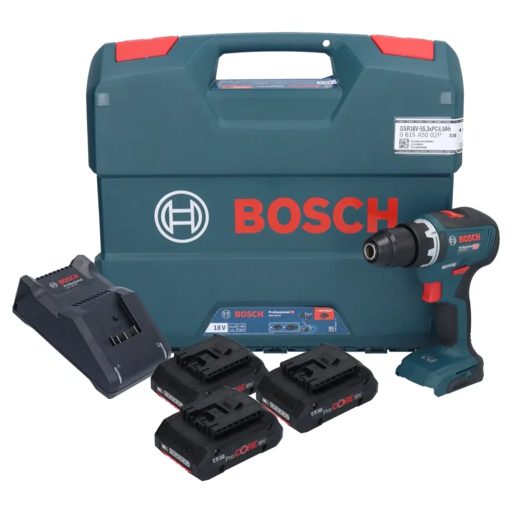 Bosch GSR 18V-55 Profesjonalna akumulatorowa wiertarko-wkrętarka 18 V 55 Nm bezszczotkowa ( 0615A5002P ) + 3x akumulator P...