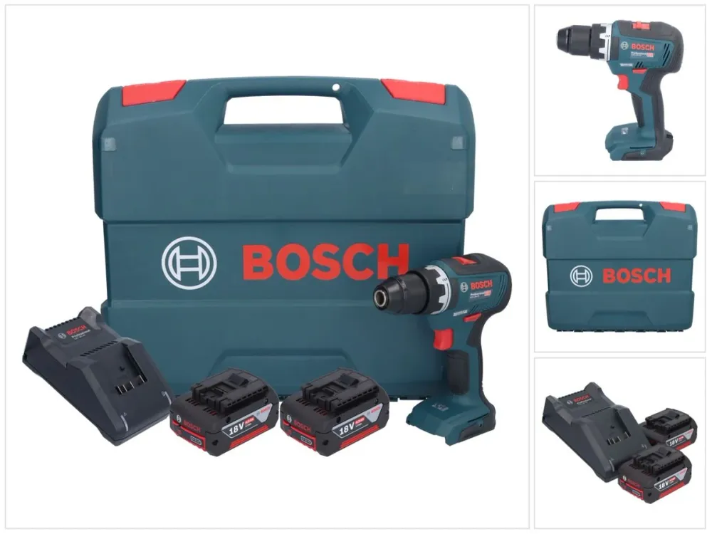 Bosch GSR 18V-55 Profesjonalna akumulatorowa wiertarko-wkrętarka 18 V 55 Nm bezszczotkowa + 2x akumulator 4,0 Ah + ładowar...