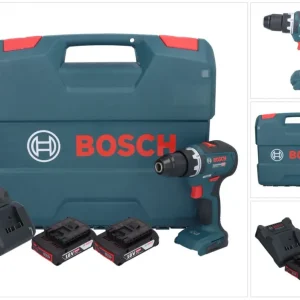 Bosch GSR 18V-55 Profesjonalna akumulatorowa wiertarko-wkrętarka 18 V 55 Nm bezszczotkowa + 2x akumulator 2,0 Ah + ładowar...