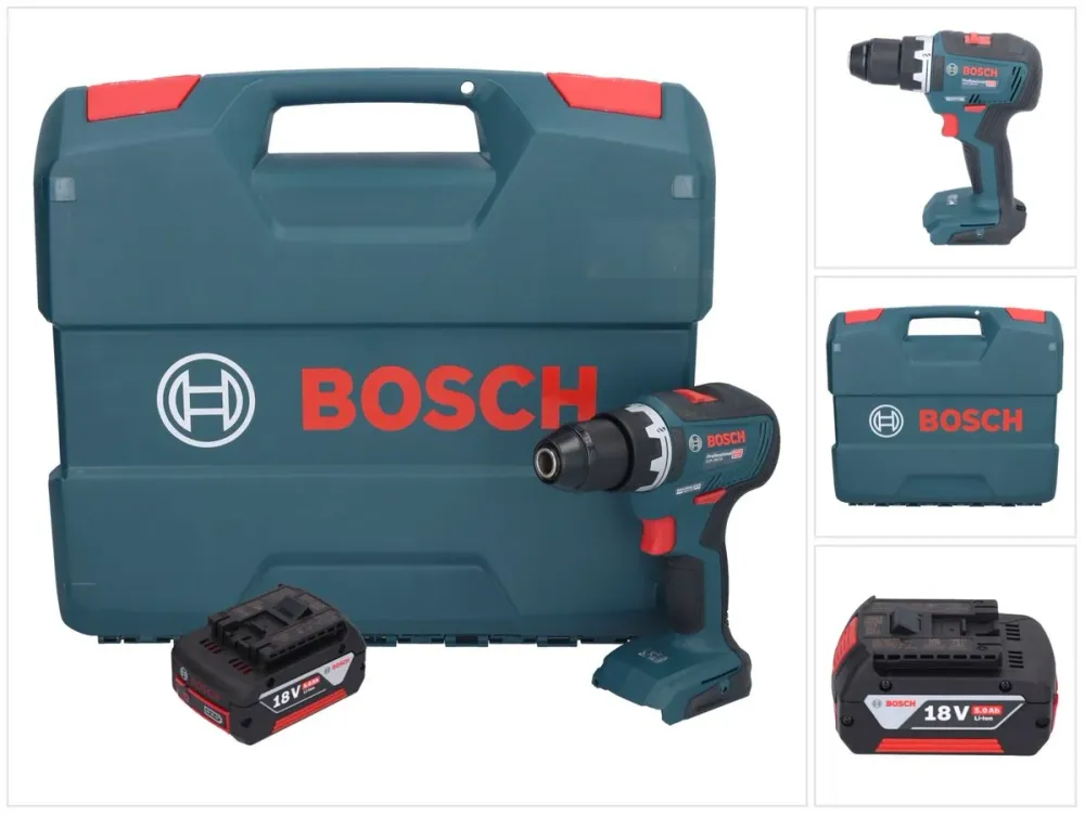 Bosch GSR 18V-55 Profesjonalna akumulatorowa wiertarko-wkrętarka 18 V 55 Nm bezszczotkowa + 1x akumulator 5,0 Ah + walizka...