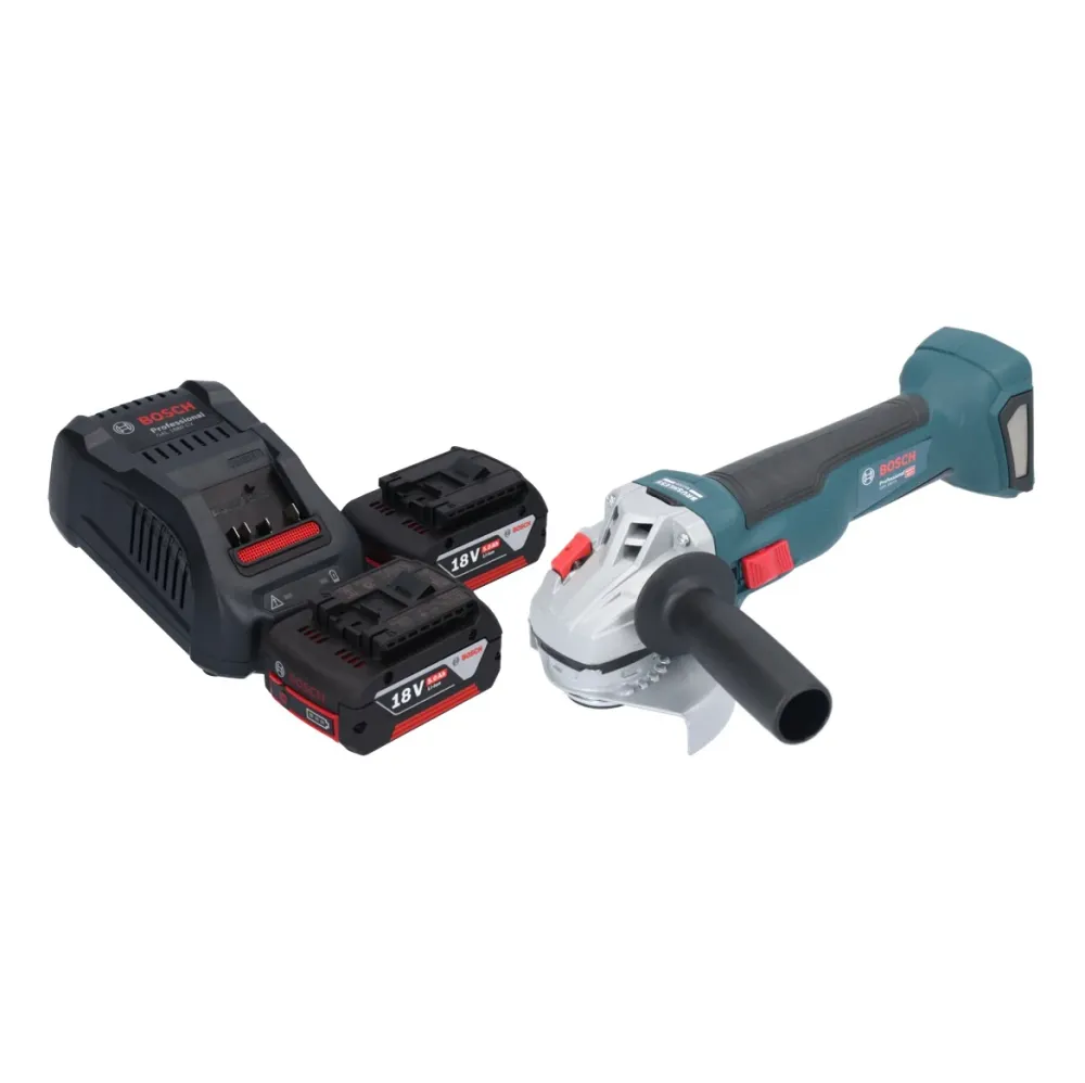 Bosch GWS 18V-10 Profesjonalna akumulatorowa szlifierka kątowa 18 V 115 mm bezszczotkowa + 2x akumulator 5,0 Ah + ładowark...