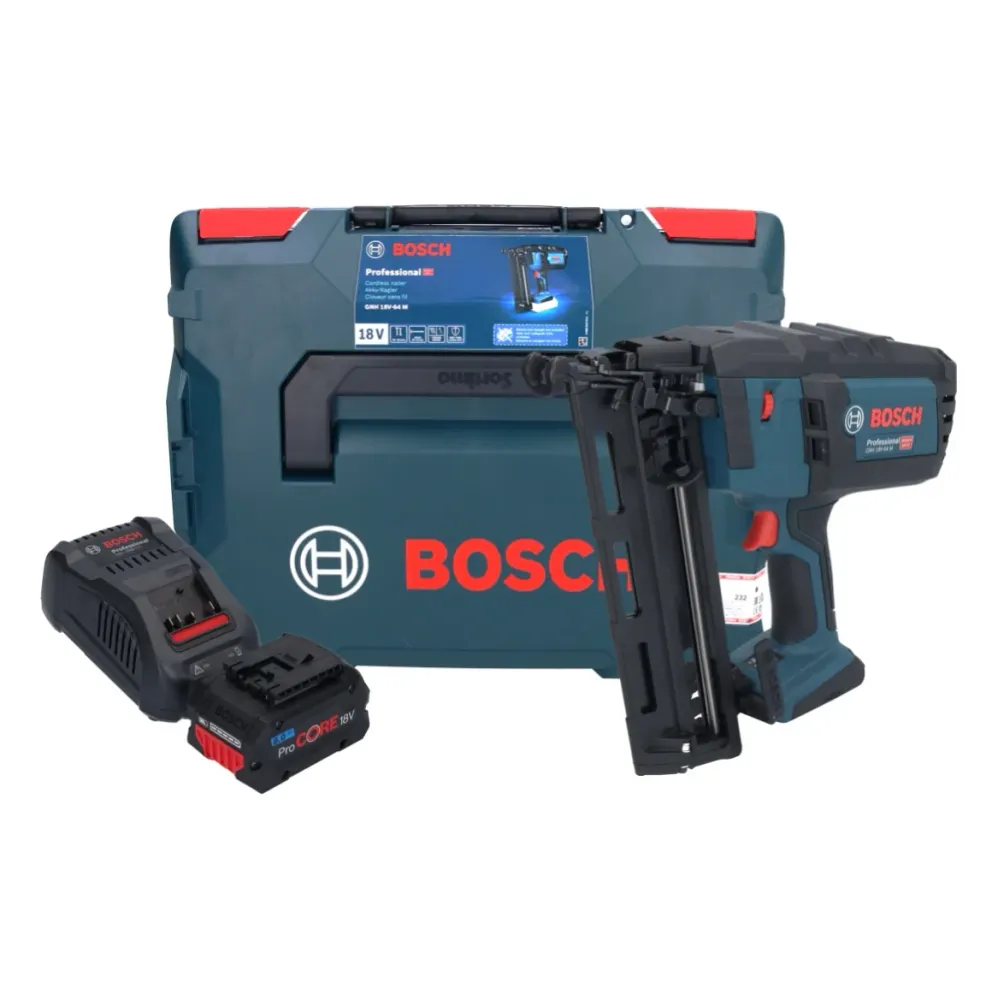Gwoździarka akumulatorowa Bosch GNH 18V-64 M Professional 18 V 64 mm + 1x akumulator ProCORE 8,0 Ah + ładowarka + L-BOXX B...