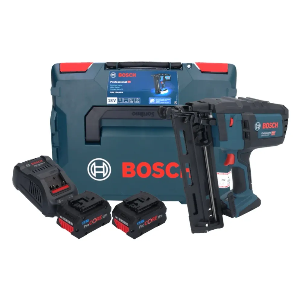 Gwoździarka akumulatorowa Bosch GNH 18V-64 M Professional 18 V 64 mm + 2x akumulator ProCORE 8,0 Ah + ładowarka + L-BOXX B...