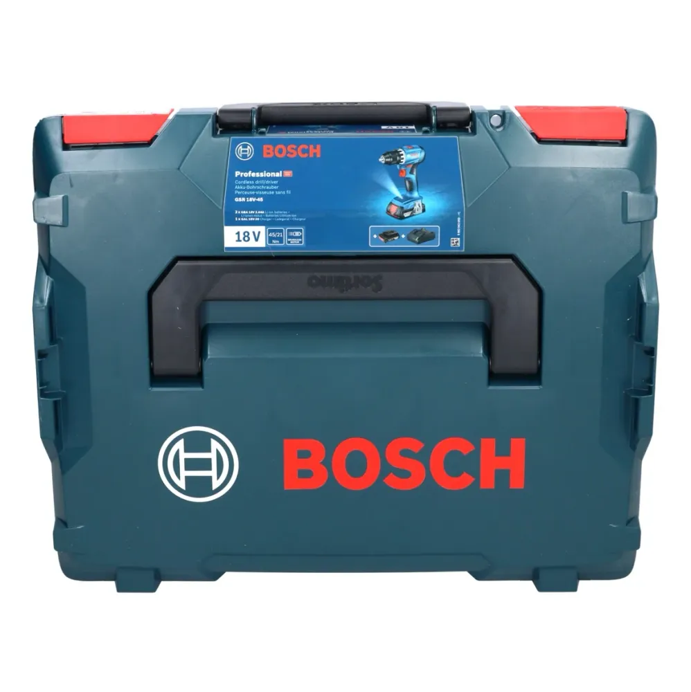 Wiertarko-wkrętarka akumulatorowa Bosch GSR 18V-45 18 V 45 Nm ( 06019K3204 ) bezszczotkowa + 2x akumulator 3,0 Ah + ładowa...