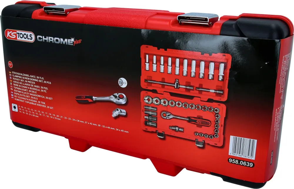 KS TOOLS 1/2" CHROMEplus Steckschlüssel-Satz, 39-tlg ( 958.0639 ) BRILLIANT TOOLS