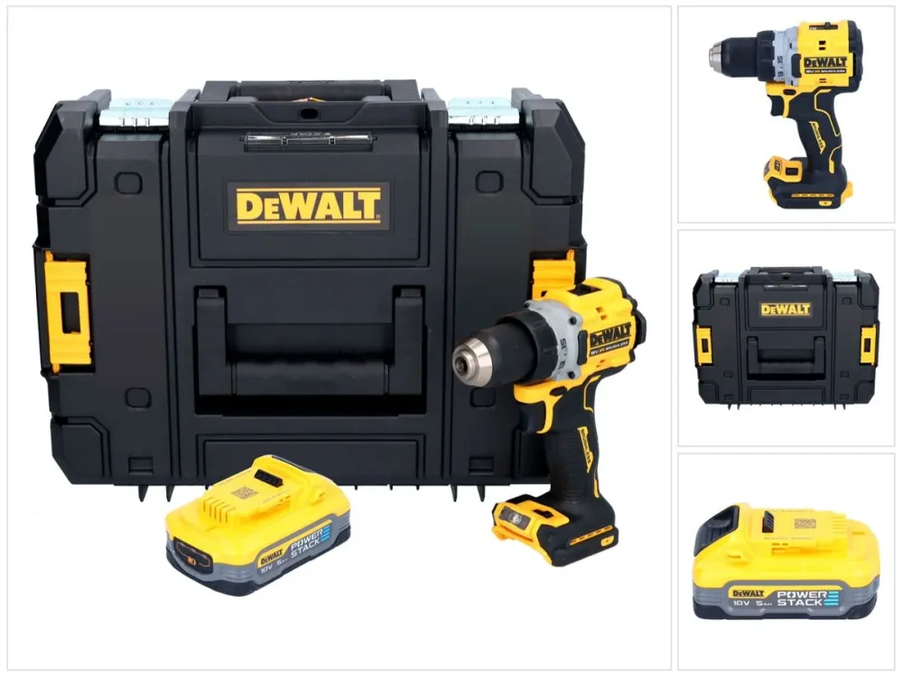 Akumulatorowa wiertarko-wkrętarka DeWalt DCD 800 NT 18 V 90 Nm bezszczotkowa + 1x akumulator 5,0 Ah + TSTAK - bez ładowarki