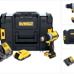 Akumulatorowa wiertarko-wkrętarka DeWalt DCD 800 D1T 18 V 90 Nm bezszczotkowa + 1x akumulator 2,0 Ah + ładowarka + TSTAK