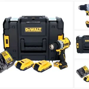 Akumulatorowa wiertarko-wkrętarka DeWalt DCD 800 D2T 18 V 90 Nm bezszczotkowa + 2x akumulator 2,0 Ah + ładowarka + TSTAK