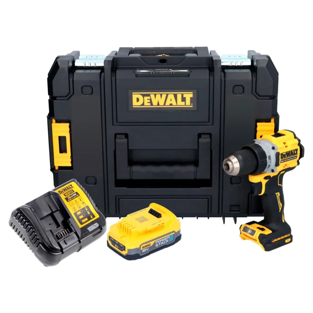 Akumulatorowa wiertarko-wkrętarka DeWalt DCD 800 E2T 18 V 90 Nm bezszczotkowa + 2x akumulator 1,7 Ah + ładowarka + TSTAK