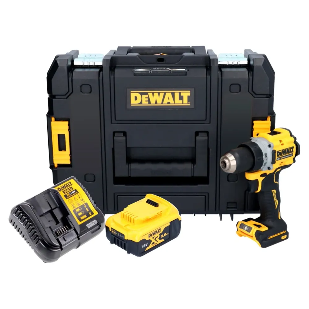 Akumulatorowa wiertarko-wkrętarka DeWalt DCD 800 P1T 18 V 90 Nm bezszczotkowa + 1x akumulator 5,0 Ah + ładowarka + TSTAK