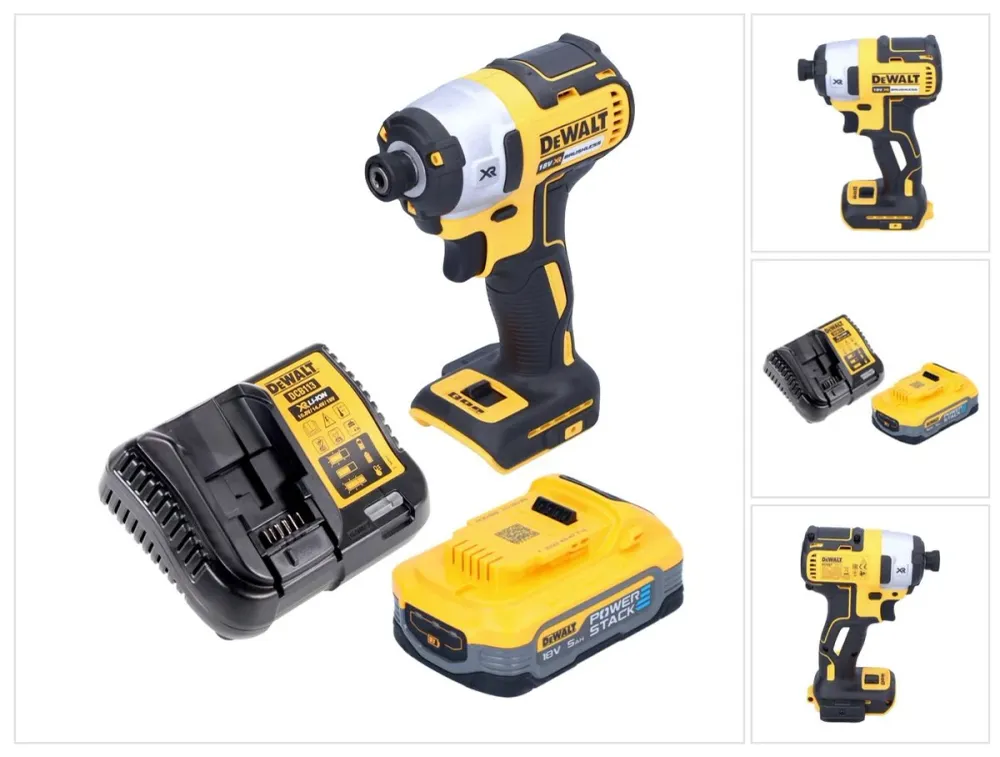Akumulatorowy klucz udarowy DeWalt DCF 887 H1 18 V 205 Nm 1/4" bezszczotkowy + 1x akumulator powerstack 5,0 Ah + ładowarka