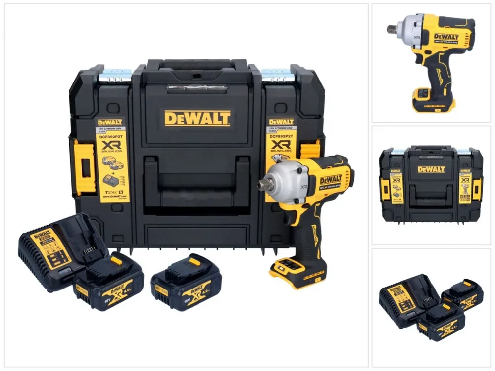 Akumulatorowy klucz udarowy DeWalt DCF 892 M2T 18 V 813 Nm 1/2" bezszczotkowy + 2x akumulator 4,0 Ah + ładowarka + TSTAK